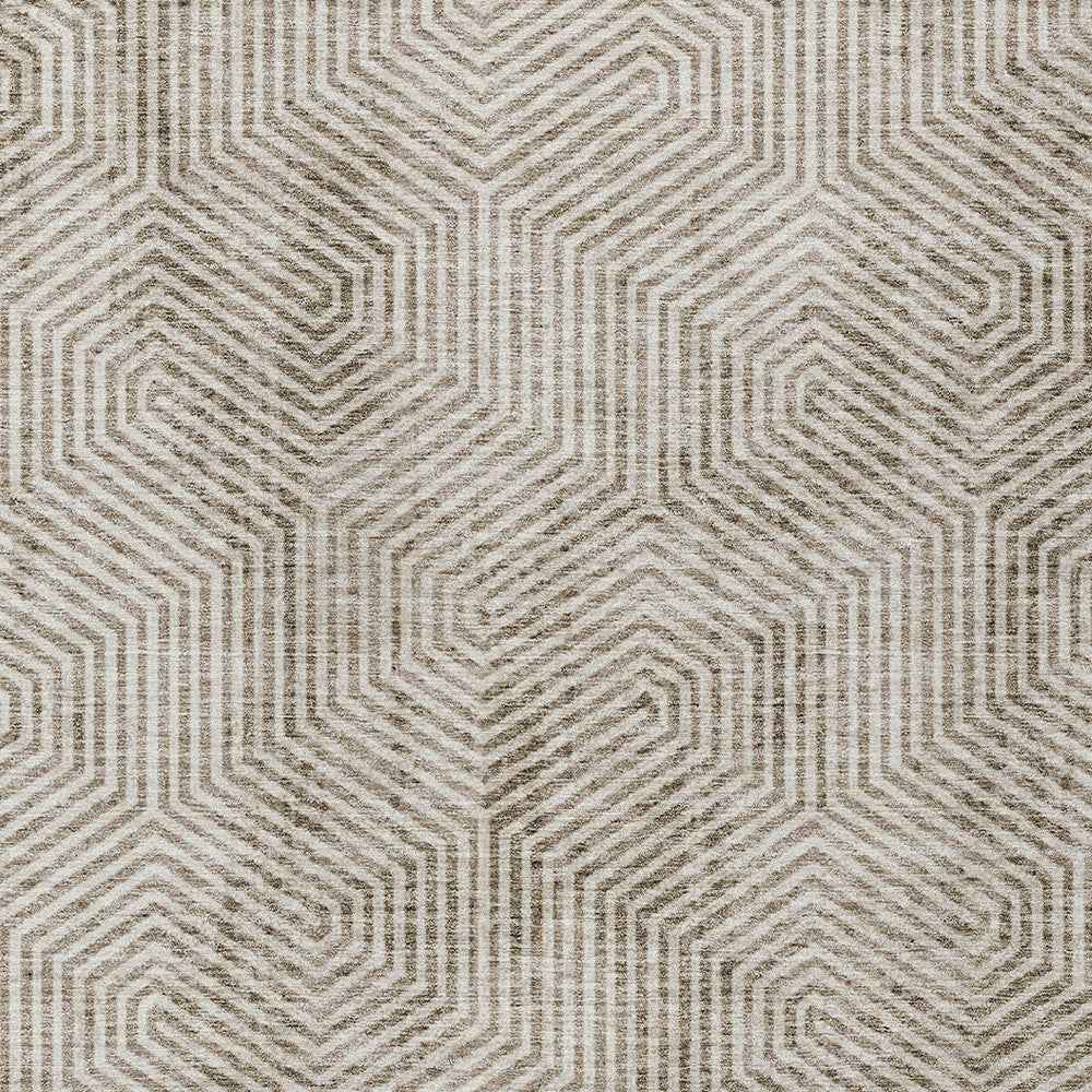 9' X 12' Taupe And Beige Geometric Washable Indoor Outdoor Area Rug