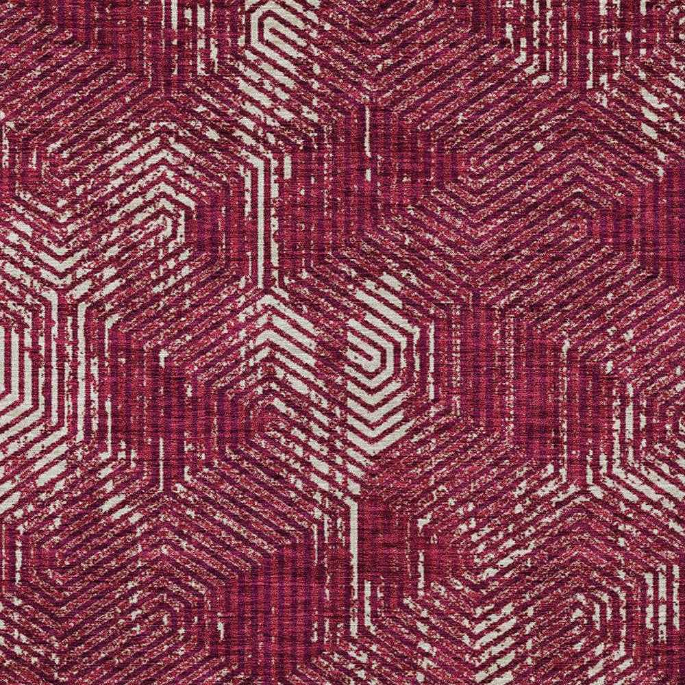 8' X 10' Burgundy And Ivory Geometric Washable Indoor Outdoor Area Rug