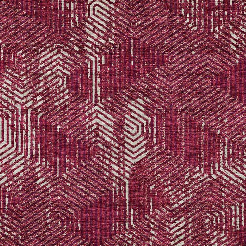 8' X 10' Burgundy And Ivory Geometric Washable Indoor Outdoor Area Rug