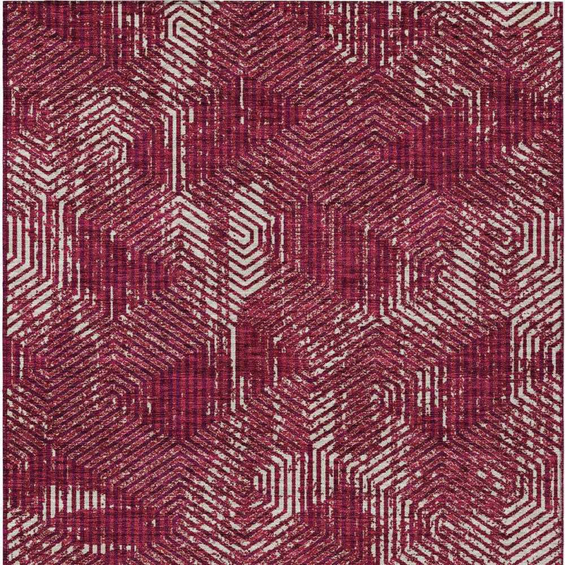 8' X 10' Burgundy And Ivory Geometric Washable Indoor Outdoor Area Rug