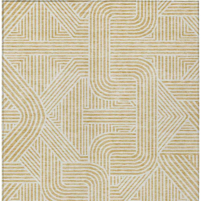 3' X 5' Gold And Beige Abstract Washable Indoor Outdoor Area Rug