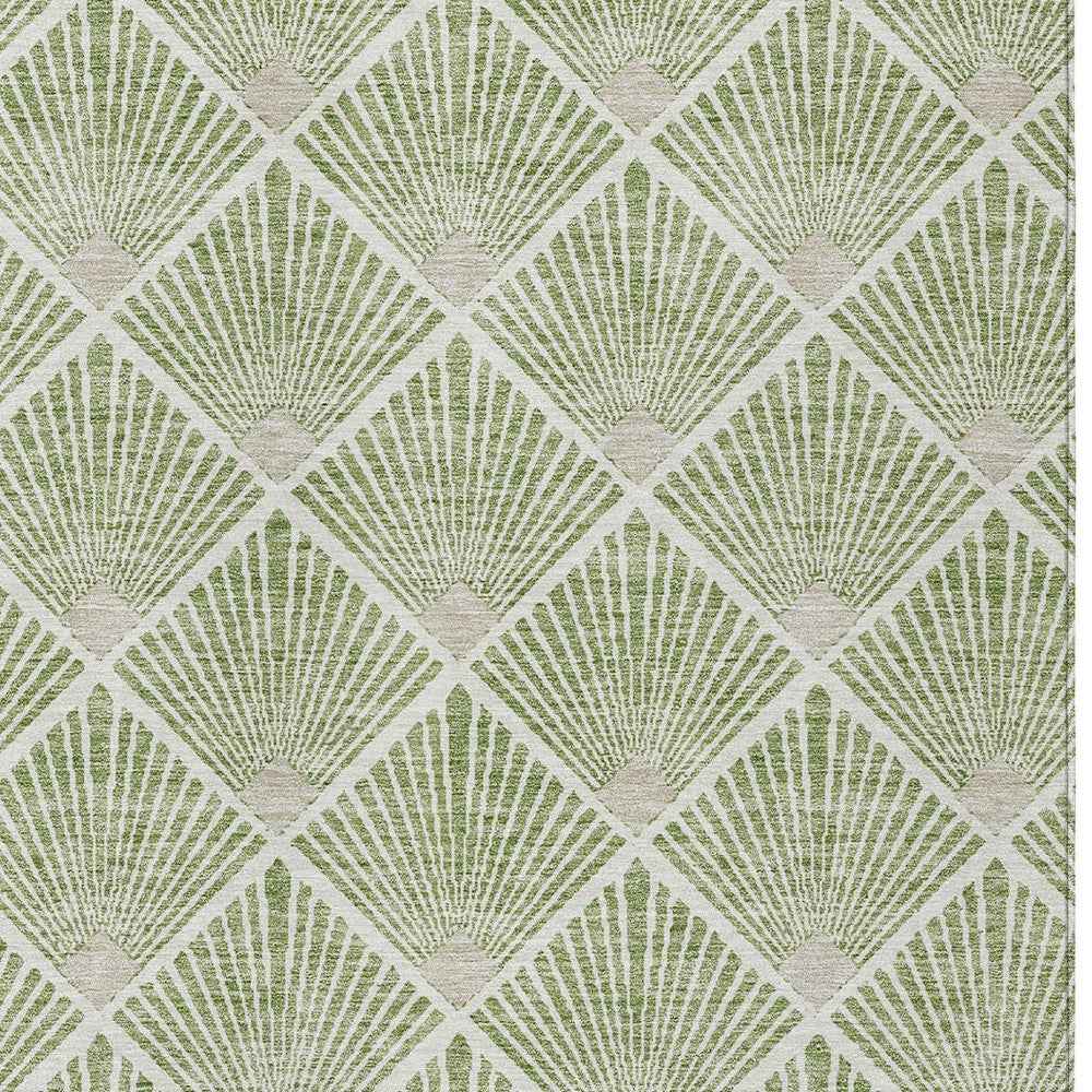 5' X 8' Green Beige And Ivory Geometric Washable Indoor Outdoor Area Rug