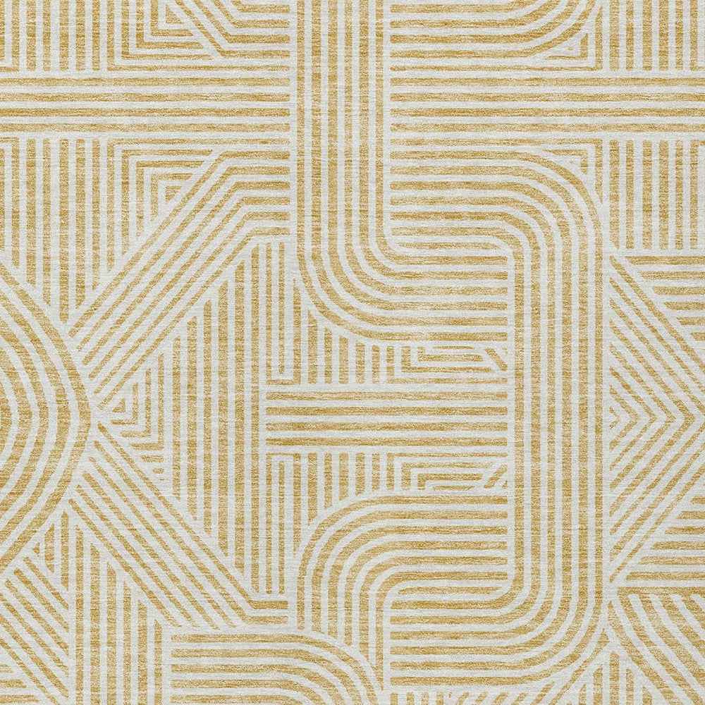 3' X 5' Gold And Beige Abstract Washable Indoor Outdoor Area Rug