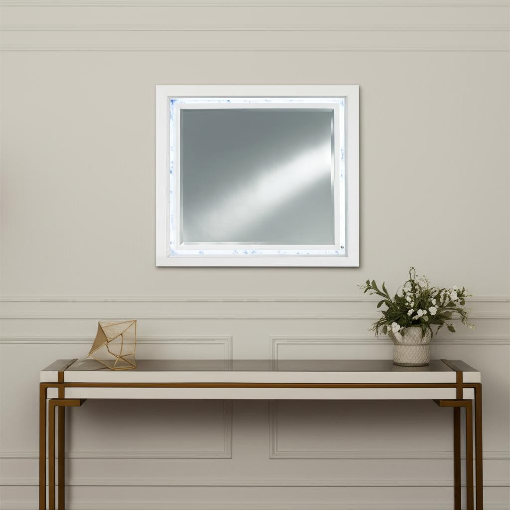 41" White Faux Marble Wood Lighted Mounted Accent Mirror - Bed & Bath