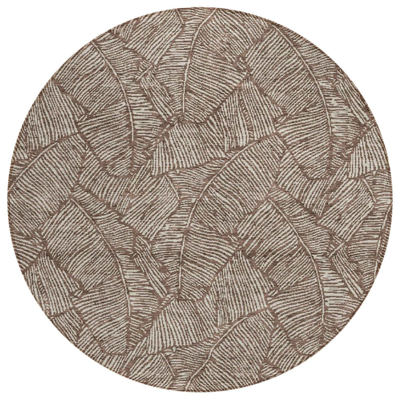 8' Brown And Beige Round Floral Washable Indoor Outdoor Area Rug