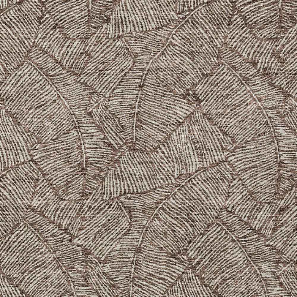 8' X 10' Brown And Beige Floral Washable Indoor Outdoor Area Rug