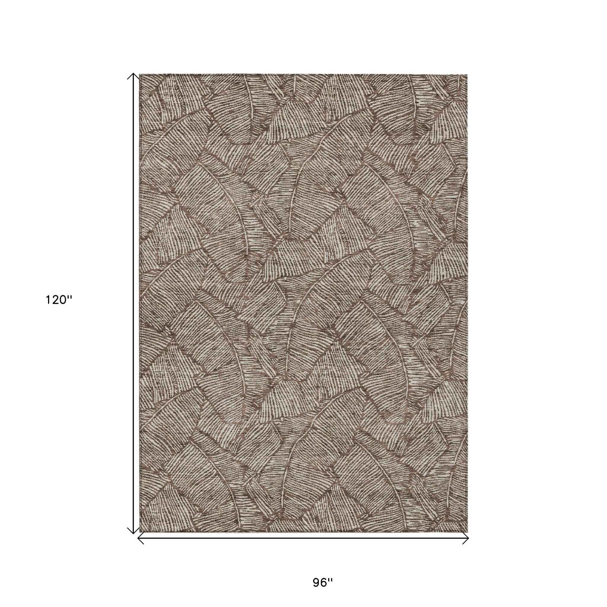 8' X 10' Brown And Beige Floral Washable Indoor Outdoor Area Rug