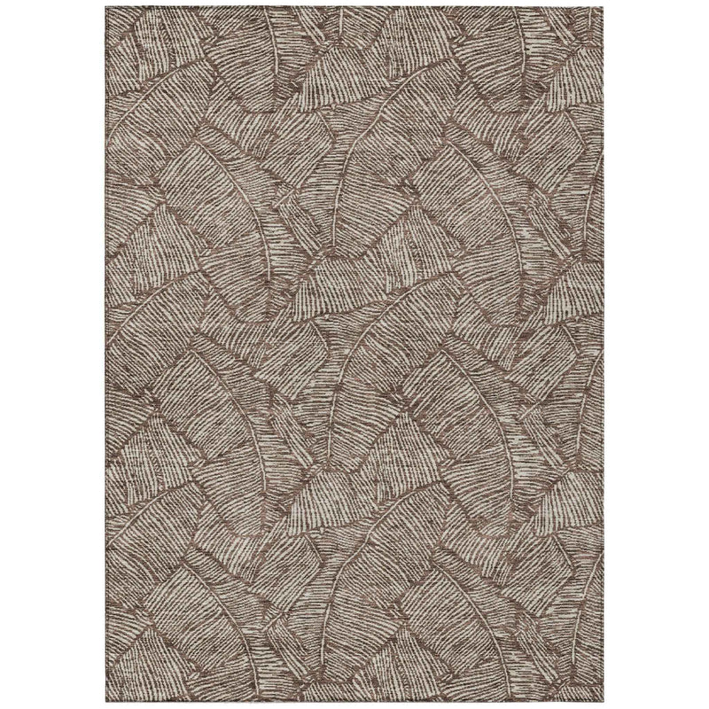 8' X 10' Brown And Beige Floral Washable Indoor Outdoor Area Rug
