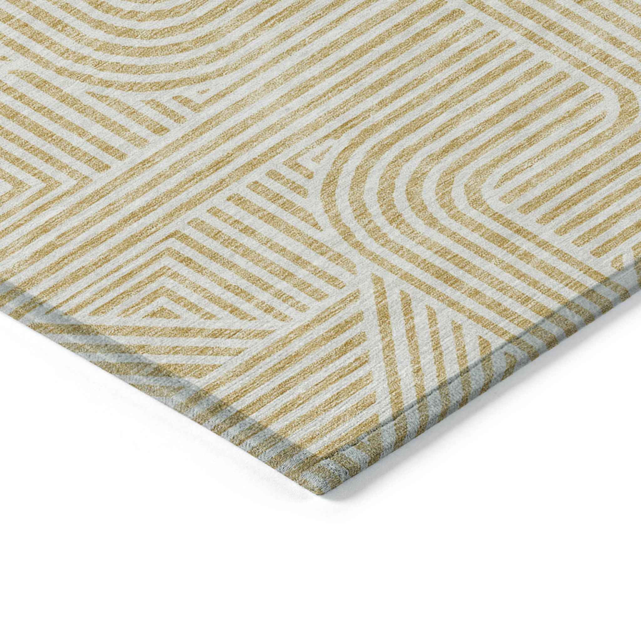 8' X 10' Gold And Beige Abstract Washable Indoor Outdoor Area Rug