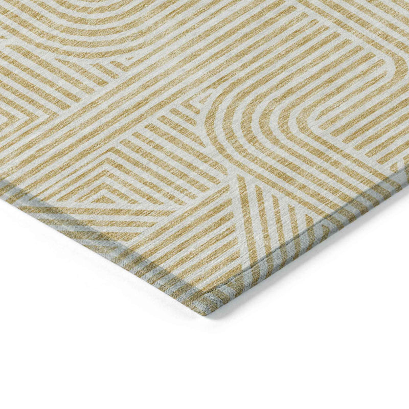 8' X 10' Gold And Beige Abstract Washable Indoor Outdoor Area Rug