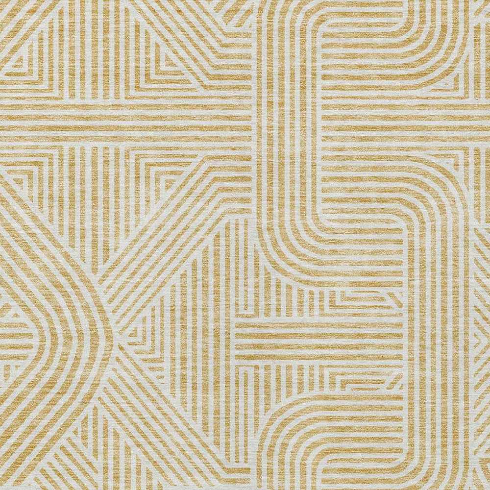 8' X 10' Gold And Beige Abstract Washable Indoor Outdoor Area Rug