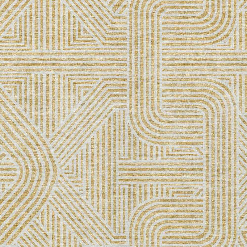 8' X 10' Gold And Beige Abstract Washable Indoor Outdoor Area Rug