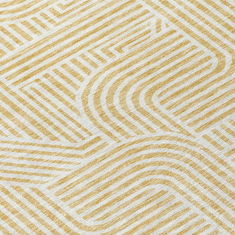 8' X 10' Gold And Beige Abstract Washable Indoor Outdoor Area Rug