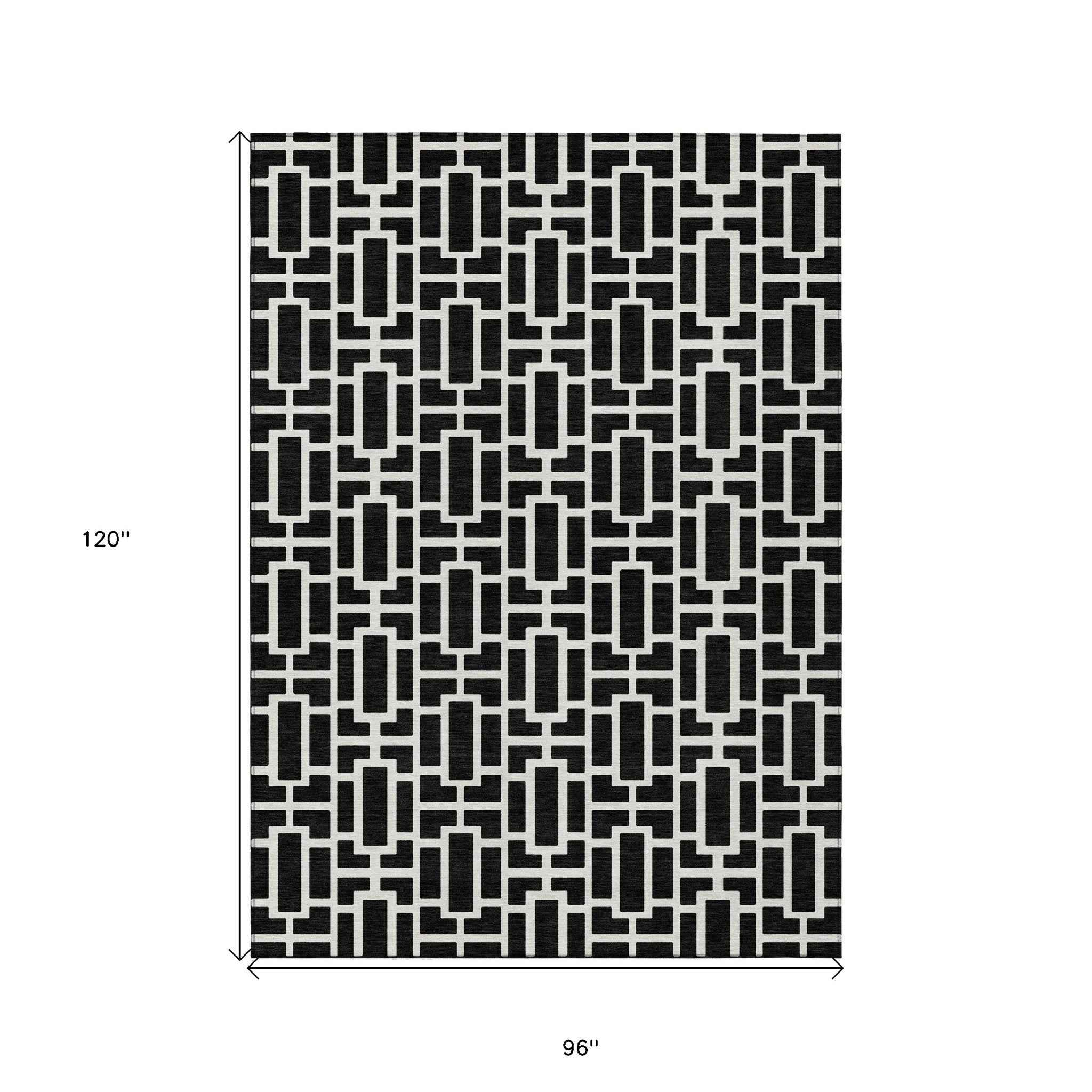 8' X 10' Black And Ivory Geometric Washable Indoor Outdoor Area Rug