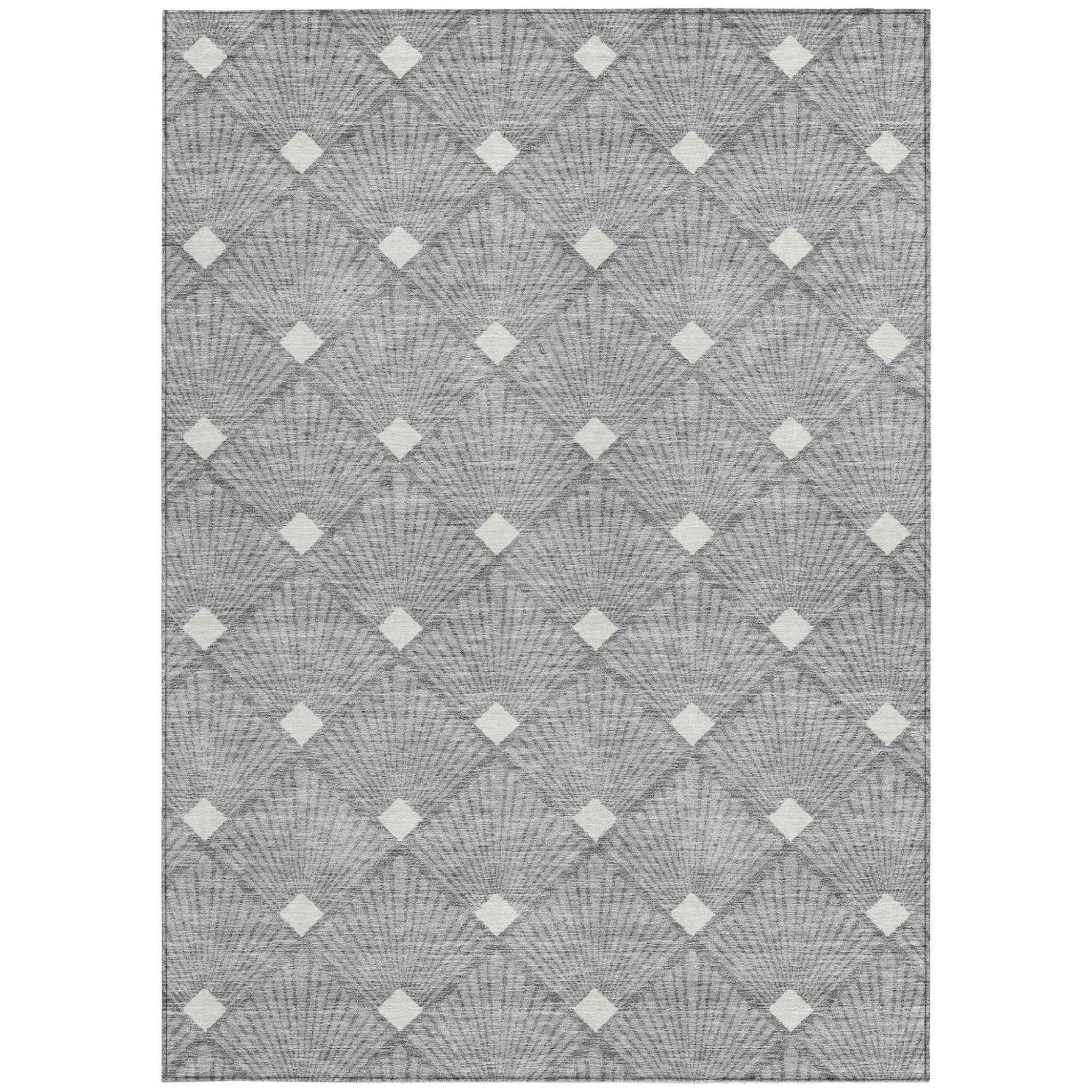 8' X 10' Gray And Ivory Geometric Washable Indoor Outdoor Area Rug