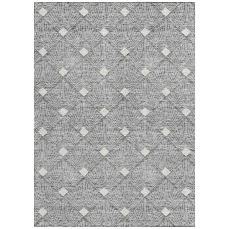 8' X 10' Gray And Ivory Geometric Washable Indoor Outdoor Area Rug
