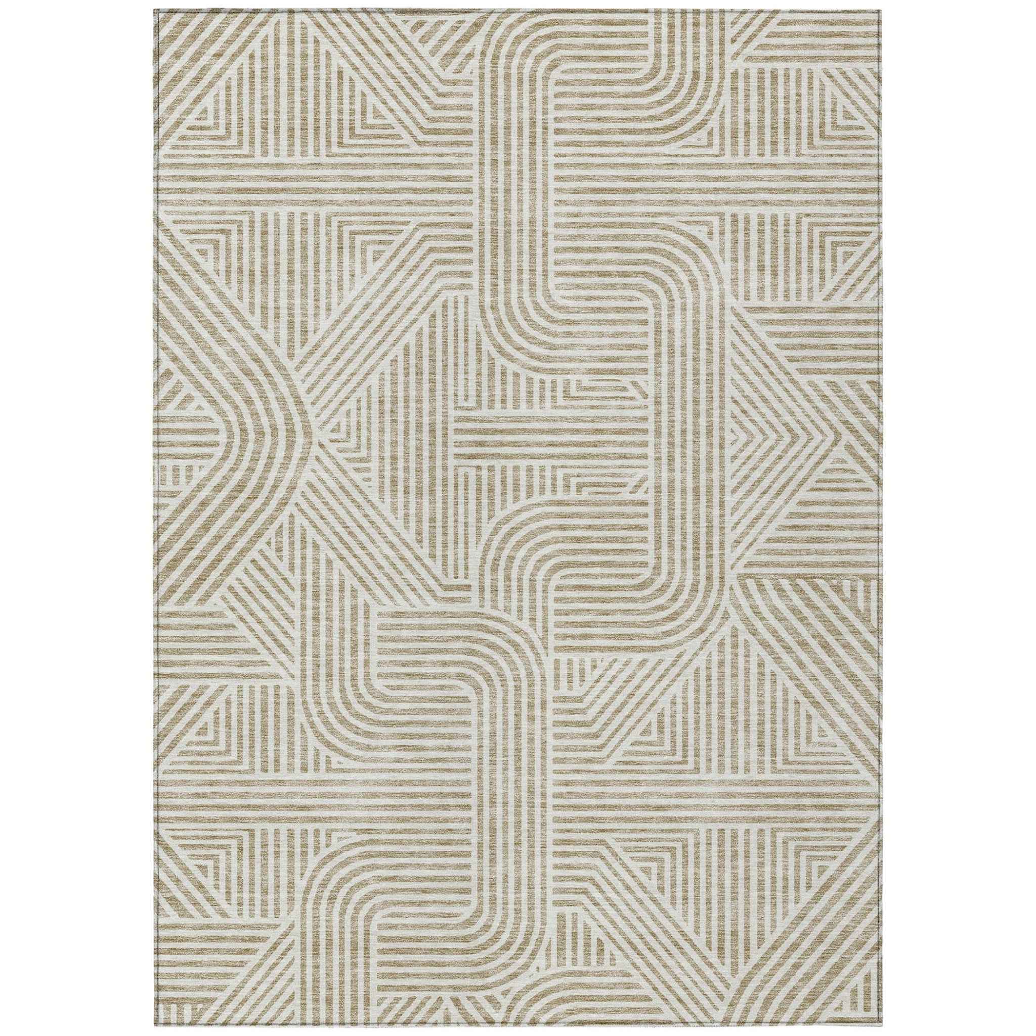 3' X 5' Beige And Brown Abstract Washable Indoor Outdoor Area Rug