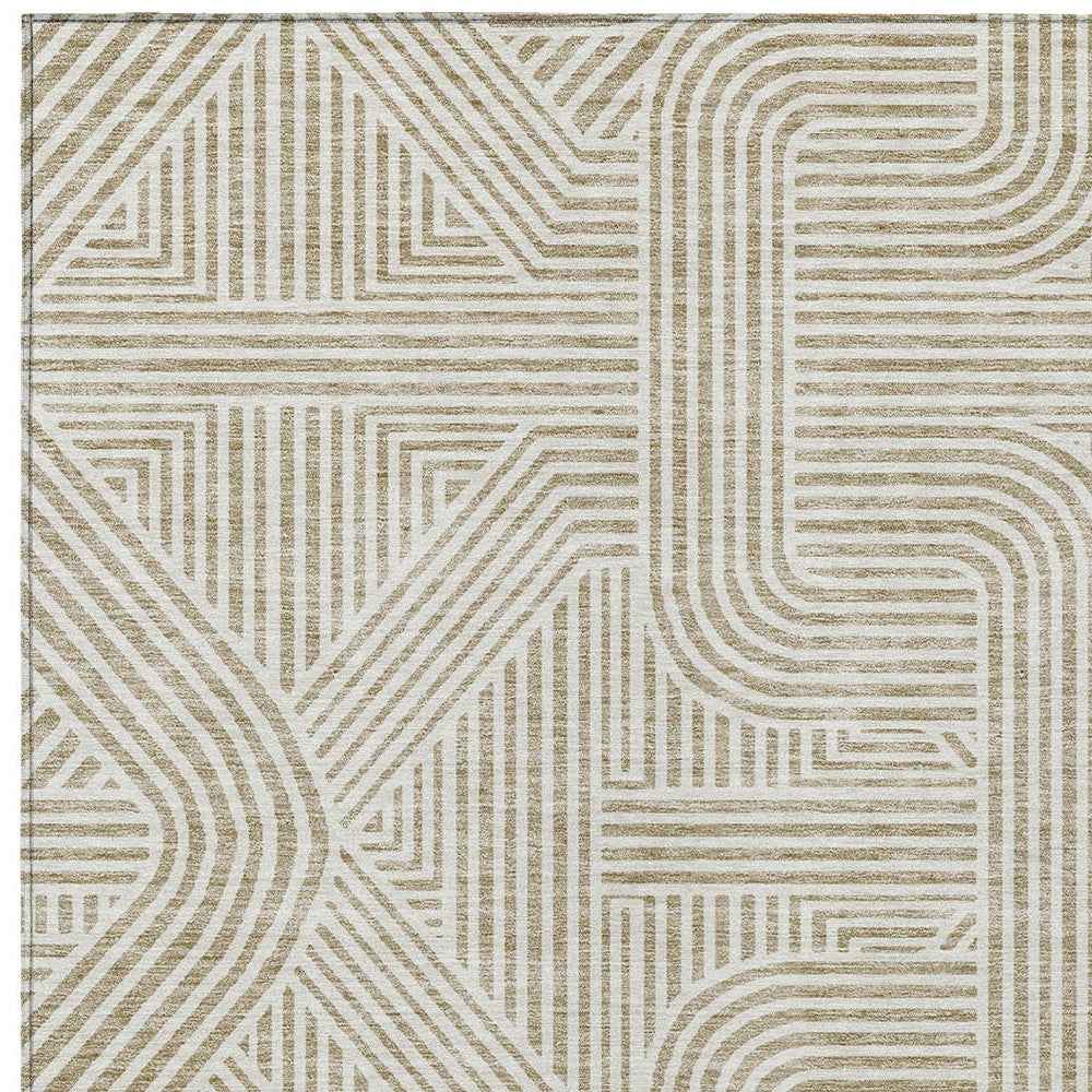 3' X 5' Beige And Brown Abstract Washable Indoor Outdoor Area Rug