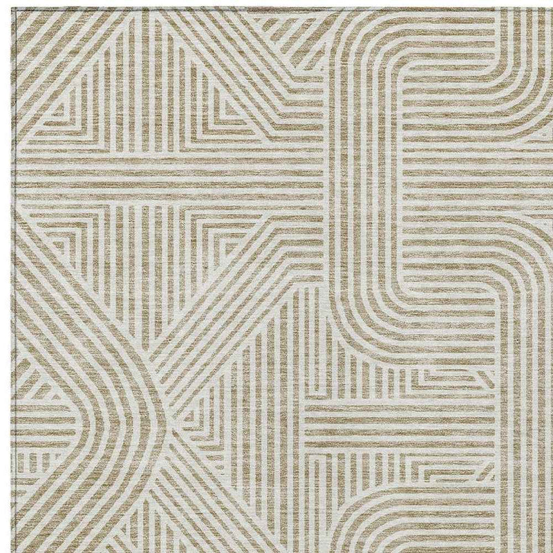 3' X 5' Beige And Brown Abstract Washable Indoor Outdoor Area Rug