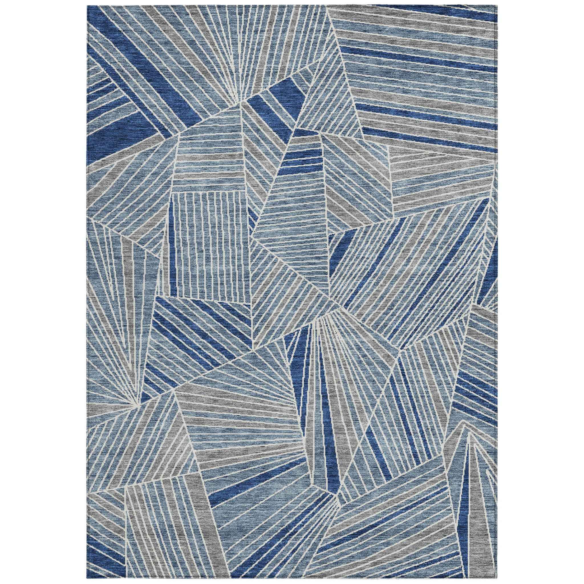 10' X 14' Denim Blue Gray And Ivory Geometric Washable Indoor Outdoor Area Rug