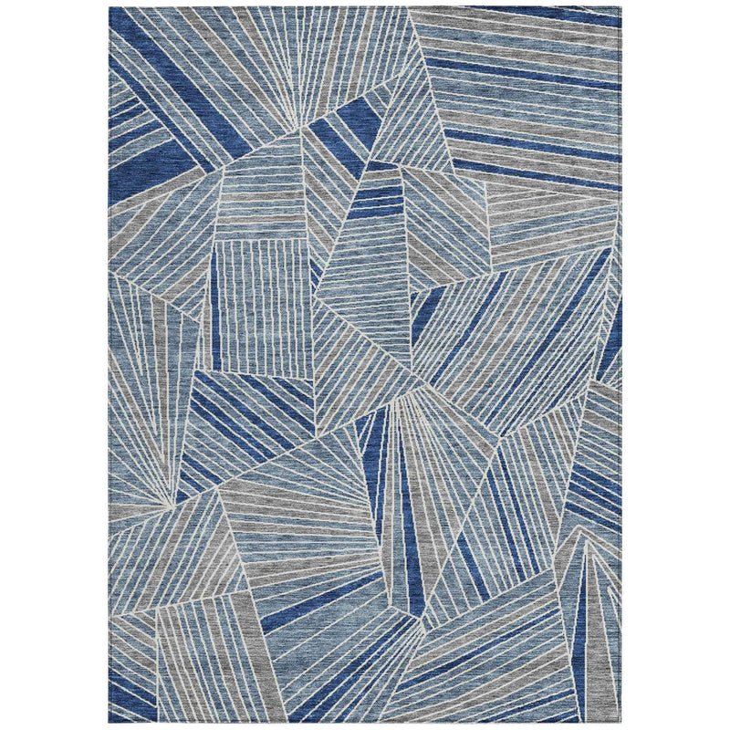 10' X 14' Denim Blue Gray And Ivory Geometric Washable Indoor Outdoor Area Rug