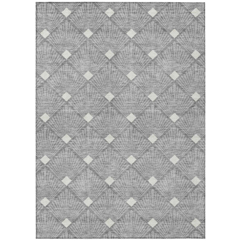 8' X 10' Gray And Ivory Geometric Washable Indoor Outdoor Area Rug