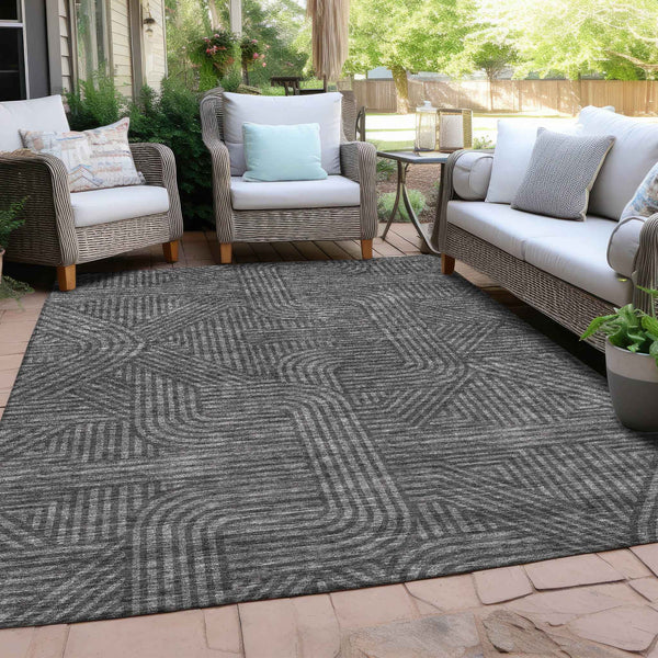 10' X 14' Charcoal And Gray Abstract Washable Indoor Outdoor Area Rug