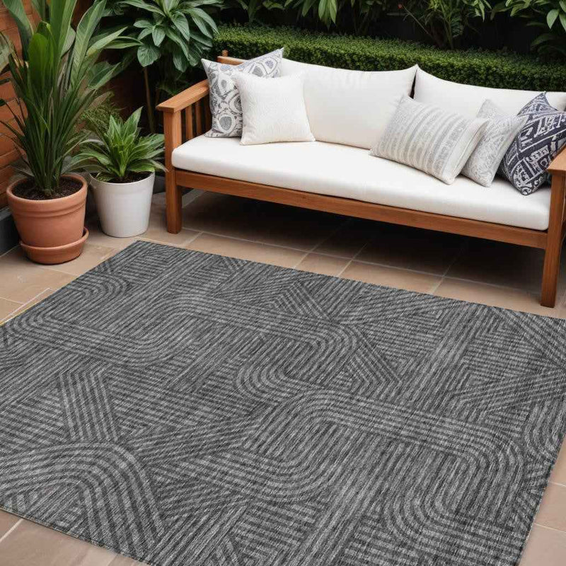 10' X 14' Charcoal And Gray Abstract Washable Indoor Outdoor Area Rug