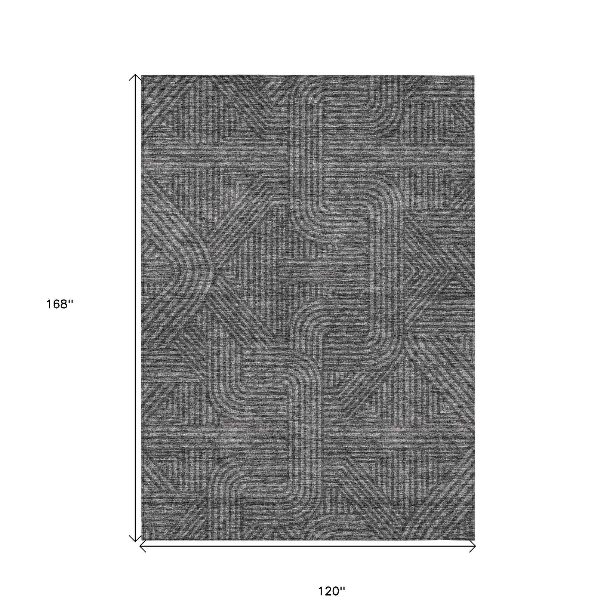 10' X 14' Charcoal And Gray Abstract Washable Indoor Outdoor Area Rug