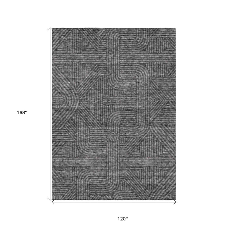 10' X 14' Charcoal And Gray Abstract Washable Indoor Outdoor Area Rug