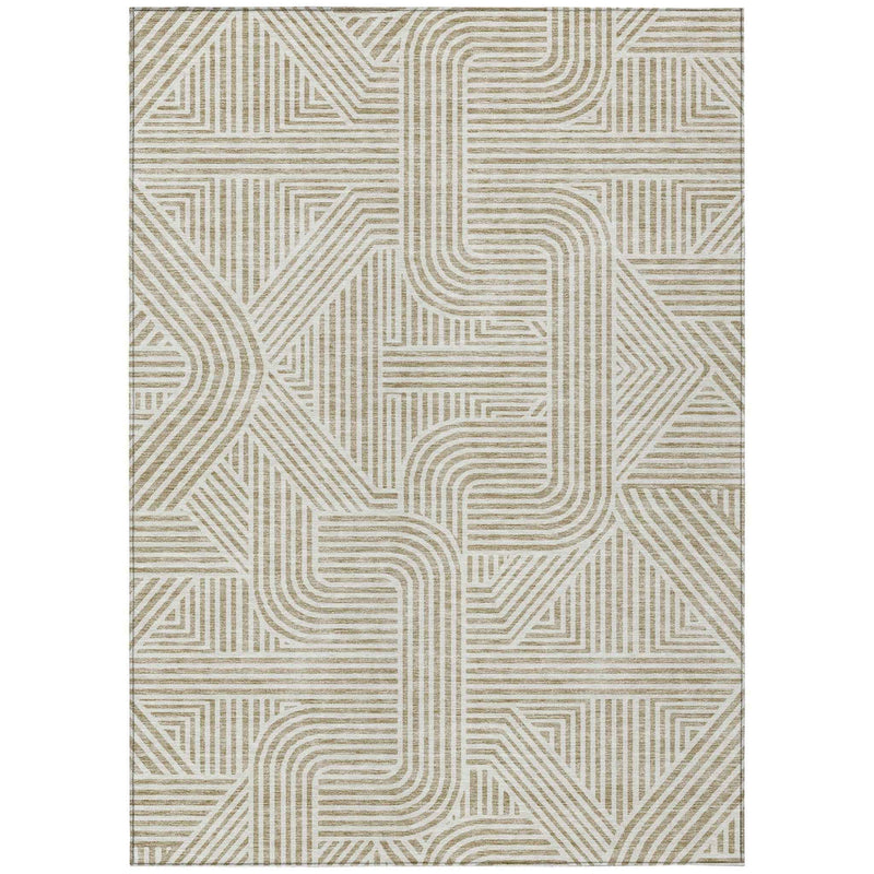 5' X 8' Beige And Brown Abstract Washable Indoor Outdoor Area Rug