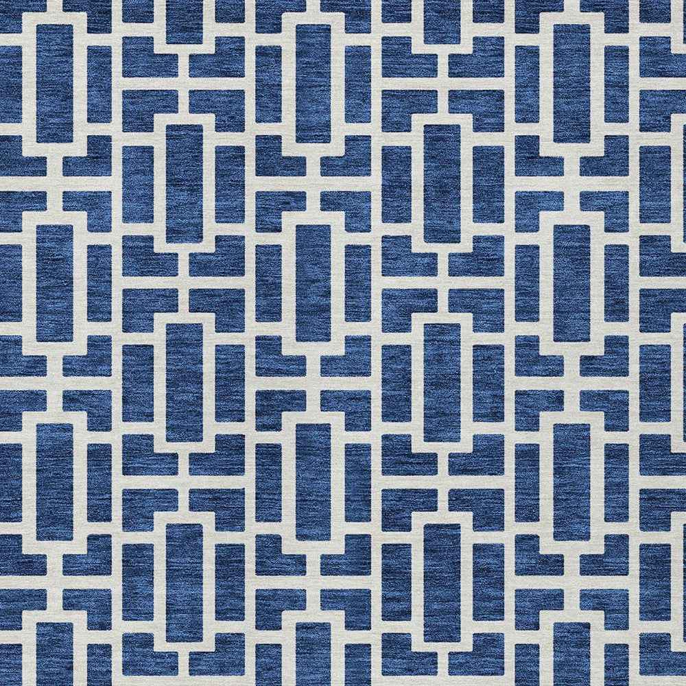 3' X 5' Navy Blue And Ivory Geometric Washable Indoor Outdoor Area Rug