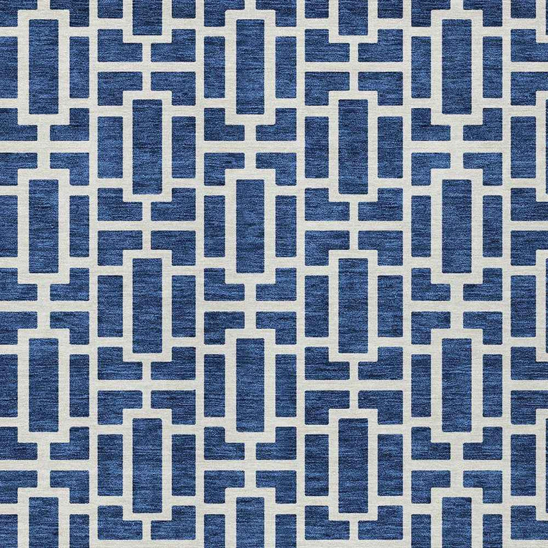 3' X 5' Navy Blue And Ivory Geometric Washable Indoor Outdoor Area Rug