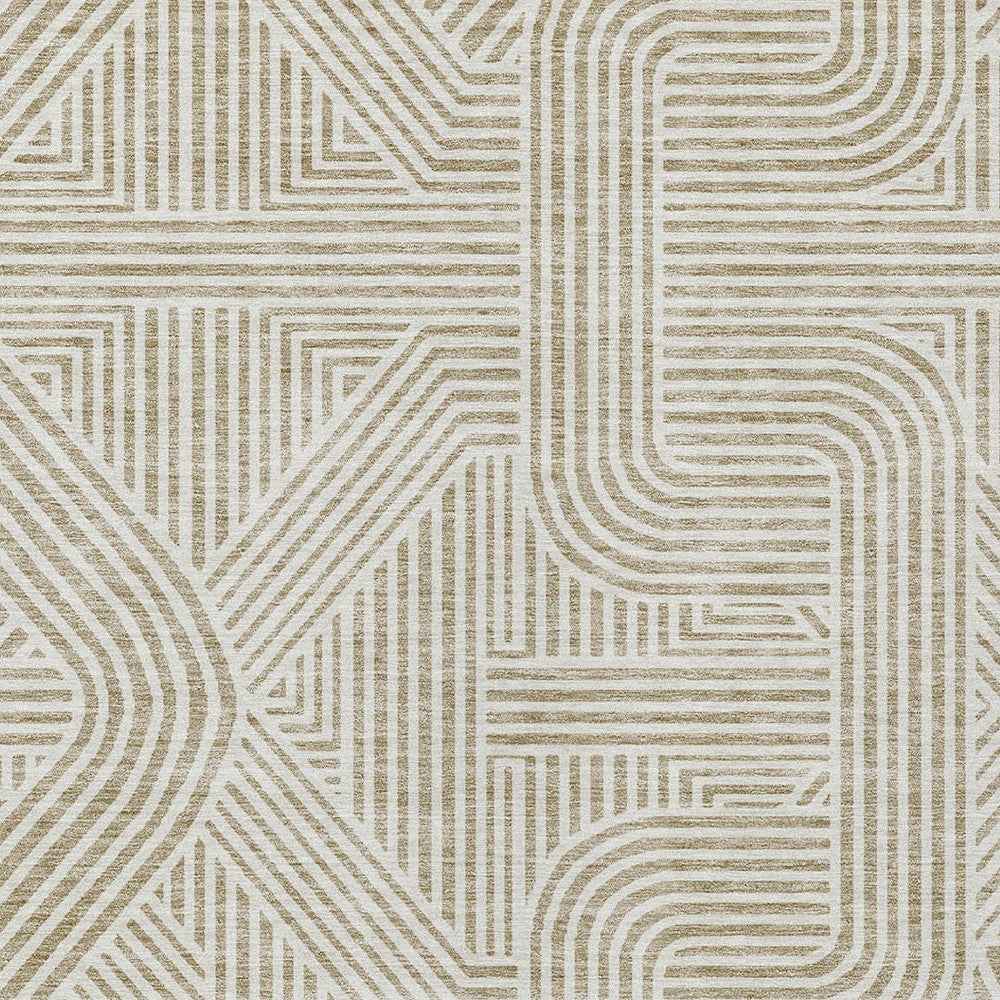 5' X 8' Beige And Brown Abstract Washable Indoor Outdoor Area Rug