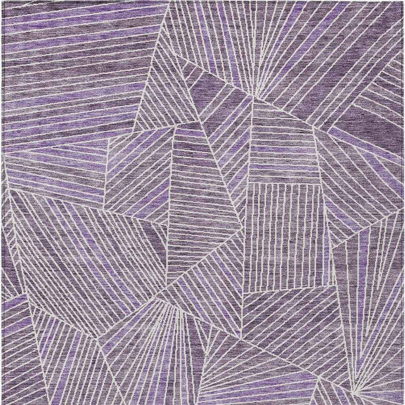 8' X 10' Purple And Ivory Geometric Washable Indoor Outdoor Area Rug
