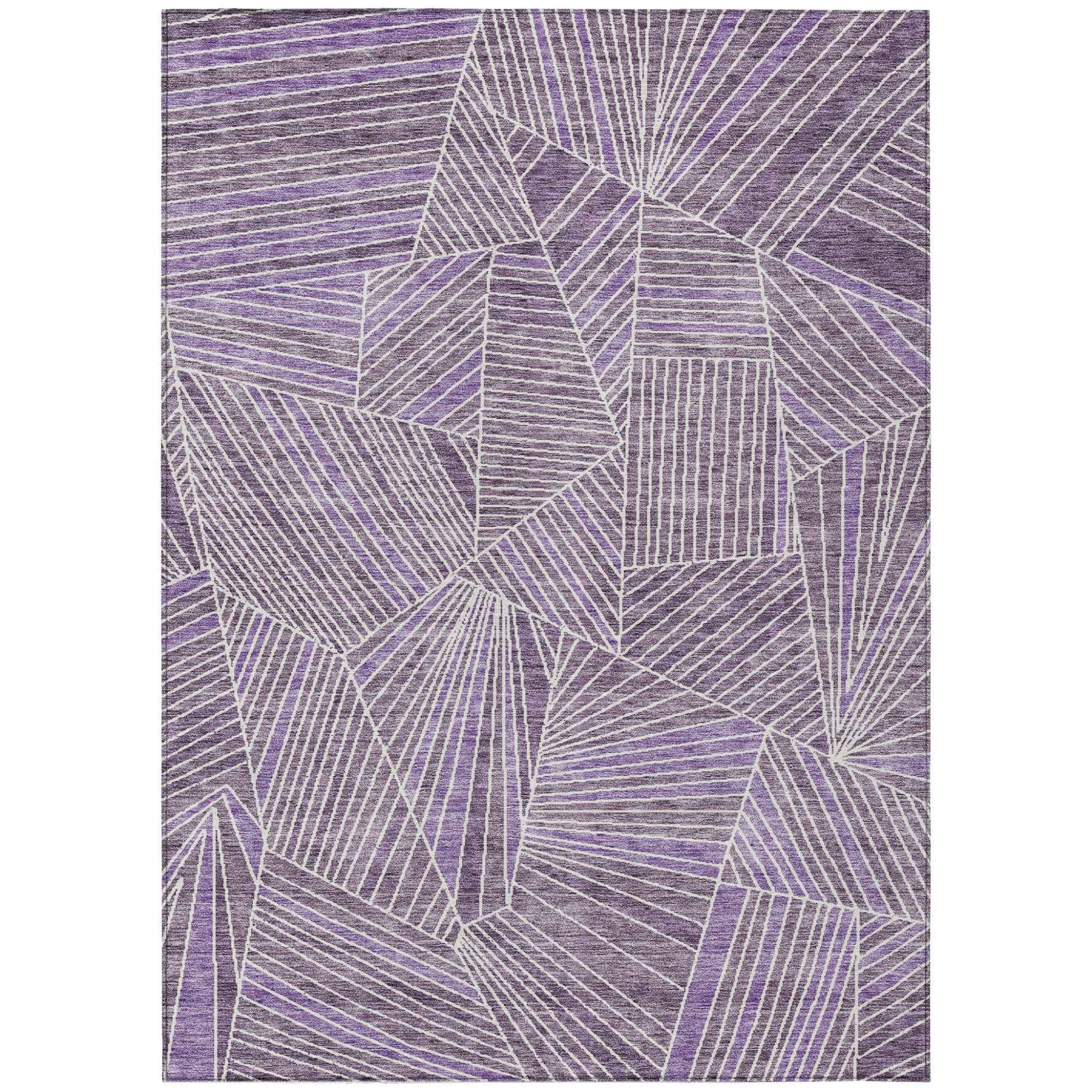 8' X 10' Purple And Ivory Geometric Washable Indoor Outdoor Area Rug