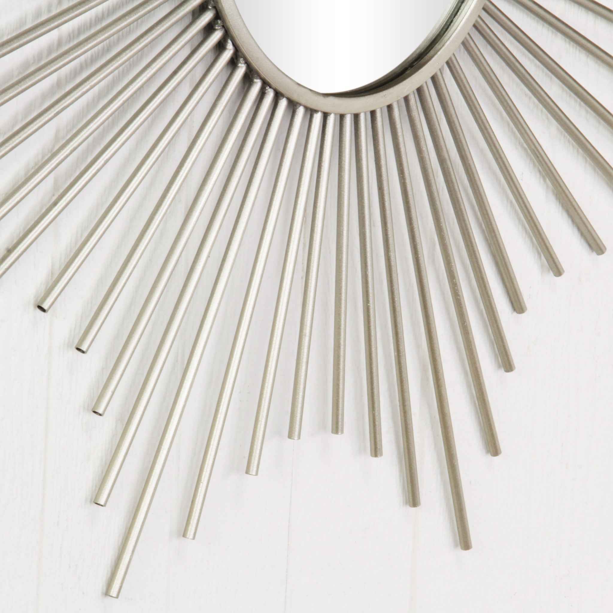 Striking Silver Metal Sunburst Design Wall Mirror