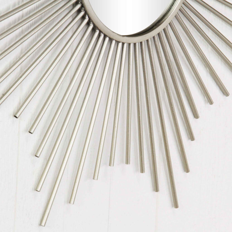 Striking Silver Metal Sunburst Design Wall Mirror