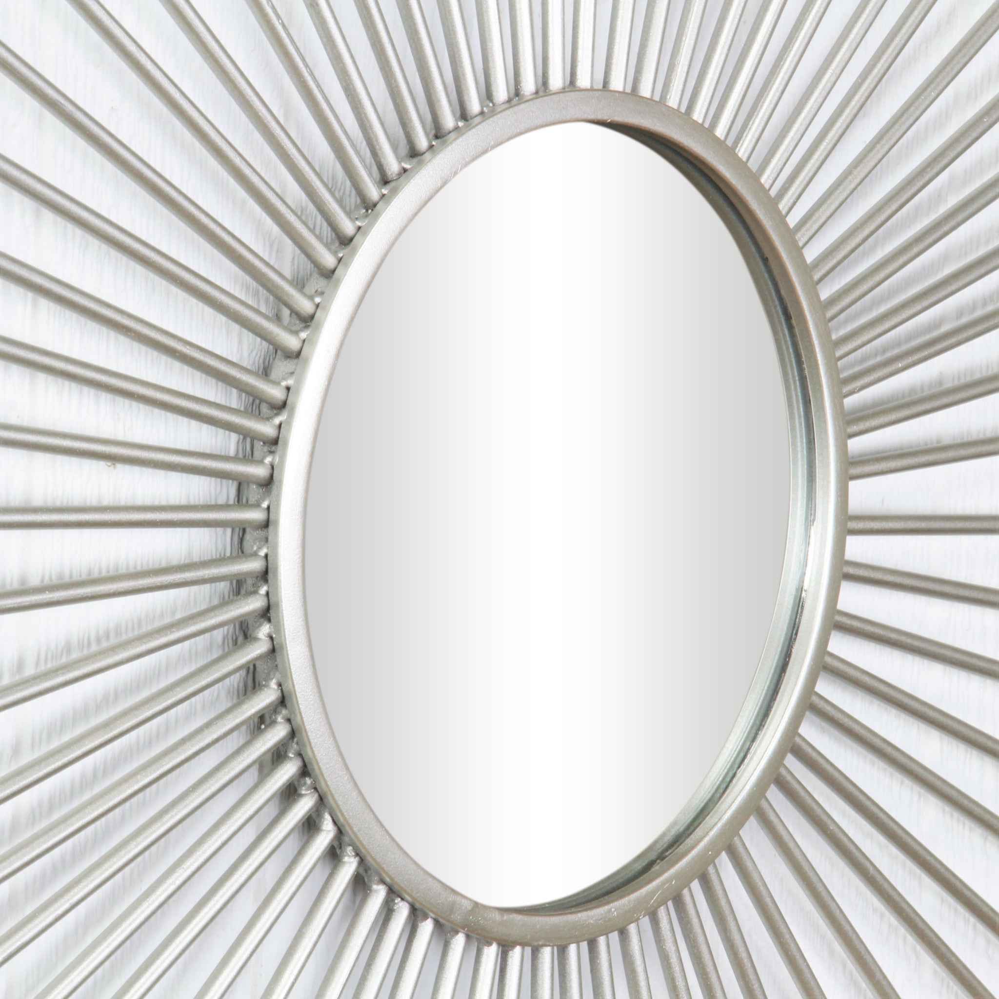 Striking Silver Metal Sunburst Design Wall Mirror