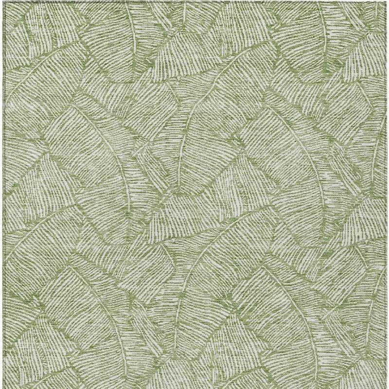 8' X 10' Green And Ivory Floral Washable Indoor Outdoor Area Rug