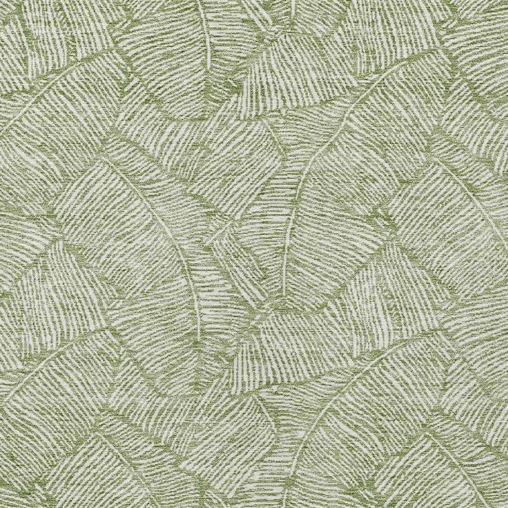 8' X 10' Green And Ivory Floral Washable Indoor Outdoor Area Rug