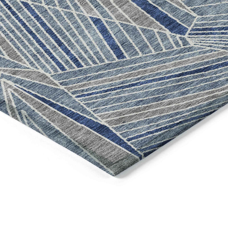 8' X 10' Denim Blue Gray And Ivory Geometric Washable Indoor Outdoor Area Rug
