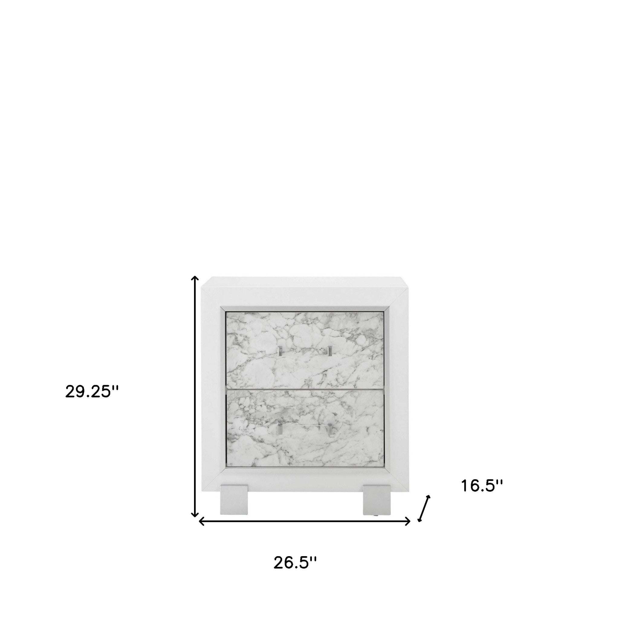 29" White Wood Two Drawer Nightstand