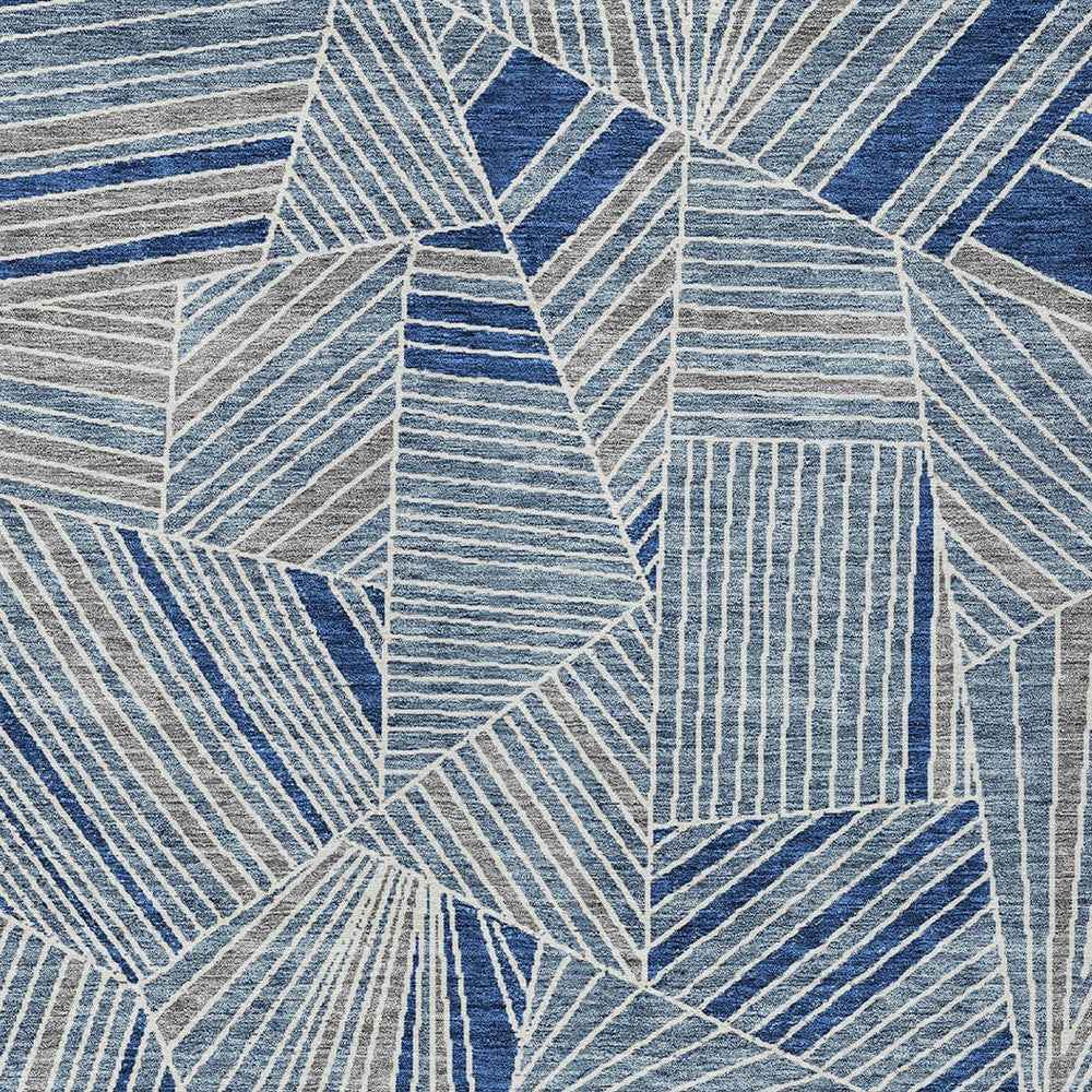 8' X 10' Denim Blue Gray And Ivory Geometric Washable Indoor Outdoor Area Rug