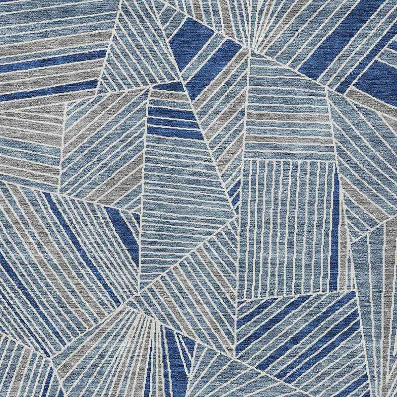 8' X 10' Denim Blue Gray And Ivory Geometric Washable Indoor Outdoor Area Rug