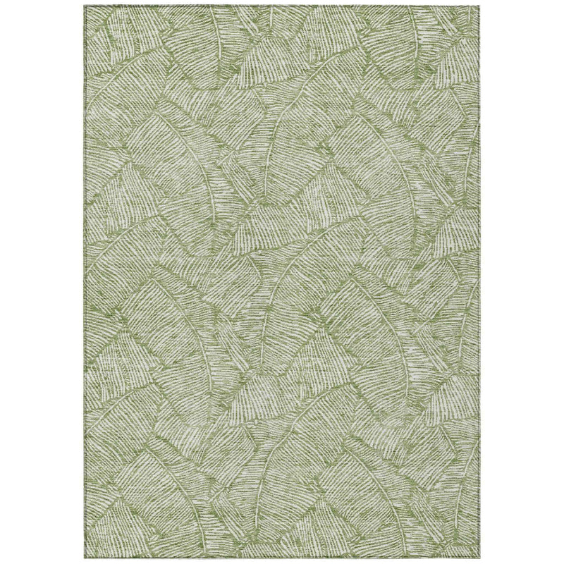 8' X 10' Green And Ivory Floral Washable Indoor Outdoor Area Rug