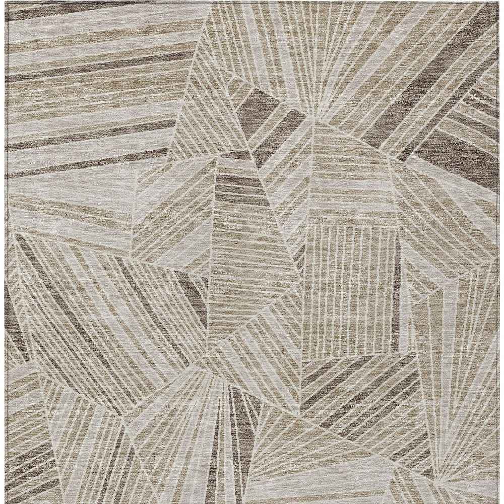 3' X 5' Beige Brown And Ivory Geometric Washable Indoor Outdoor Area Rug