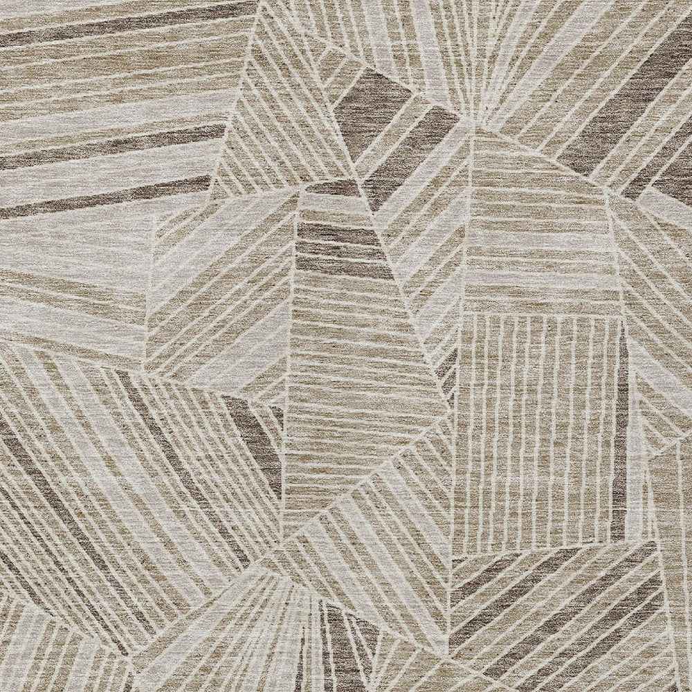 3' X 5' Beige Brown And Ivory Geometric Washable Indoor Outdoor Area Rug