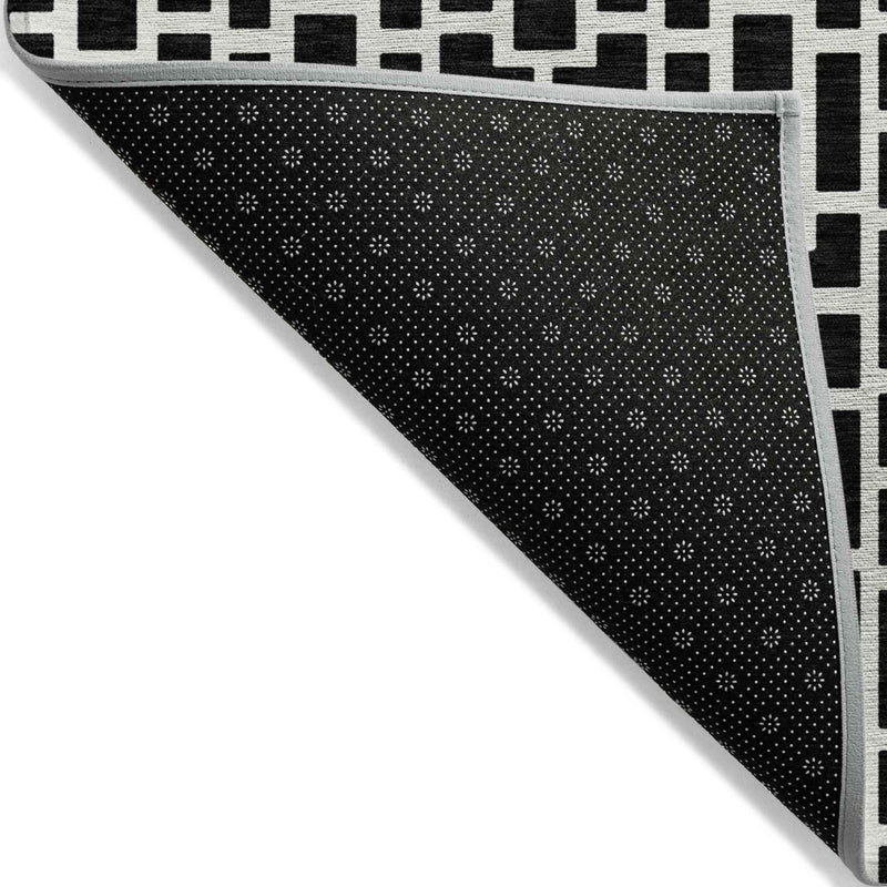 10' X 14' Black And Ivory Geometric Washable Indoor Outdoor Area Rug