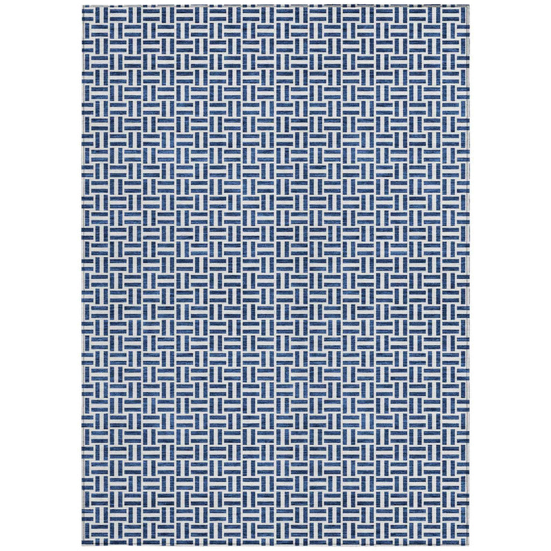 8' X 10' Navy Blue And Gray Geometric Washable Indoor Outdoor Area Rug